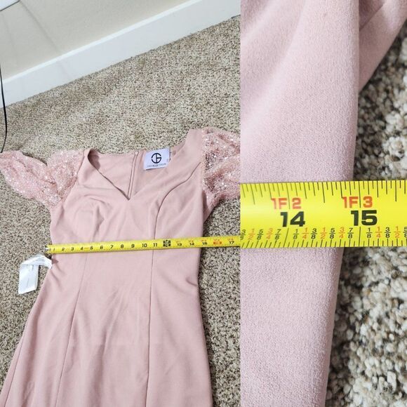 JS COLLECTIONS Beaded Illusion Sleeve Trumpet Gown In Blush NWT Size 4 - Picture 14 of 16